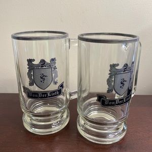Set of 2 Vintage Von Der  Leith Coat of Arms Glass Beer Mugs/ Steins
